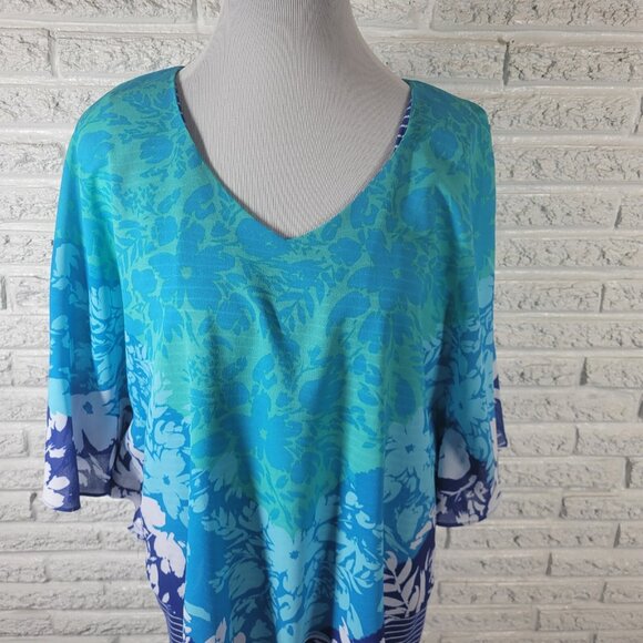 Ruby Rd Women Top XL Kimono Sleeve with Tank Blue Floral Lined FLO215E - Picture 3 of 8